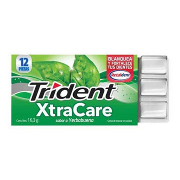 Chicle Trident Xtracare yerbabuena 12 paquetes de 12 piezas