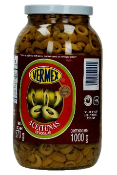 Aceituna verde rebanada Vermex Frasco de 1 Kg